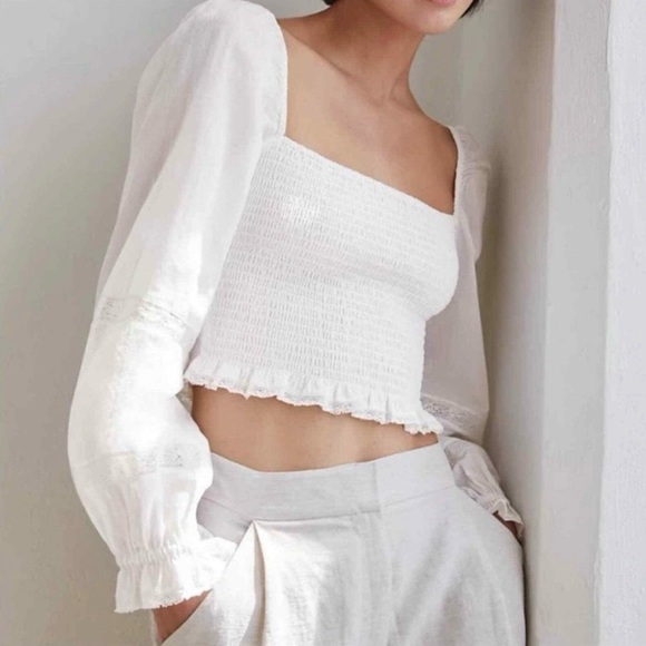 Wilfred Tops - Wilfred Artizia Size L Soiree Top Smocked Puff Sleeve Long Sleeve - White